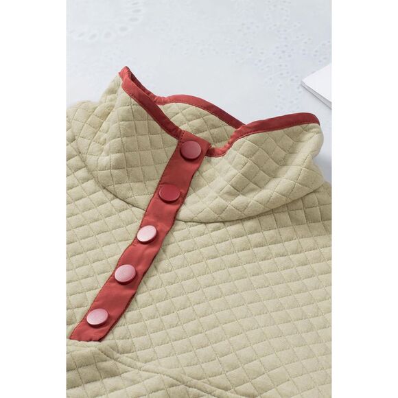 Azura Exchange  Contrast Binding Snap Button Geometric Pullover Sweatshirt - Picture 8 of 8